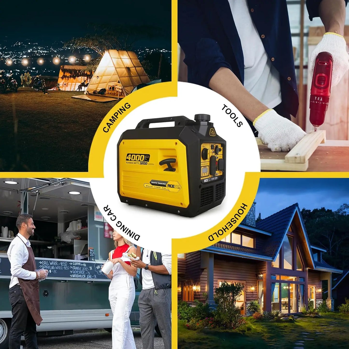 4000 Watt Portable Inverter Generator, Gas Powered Generator Quiet for Home, RV-Ready, EPA Compliant