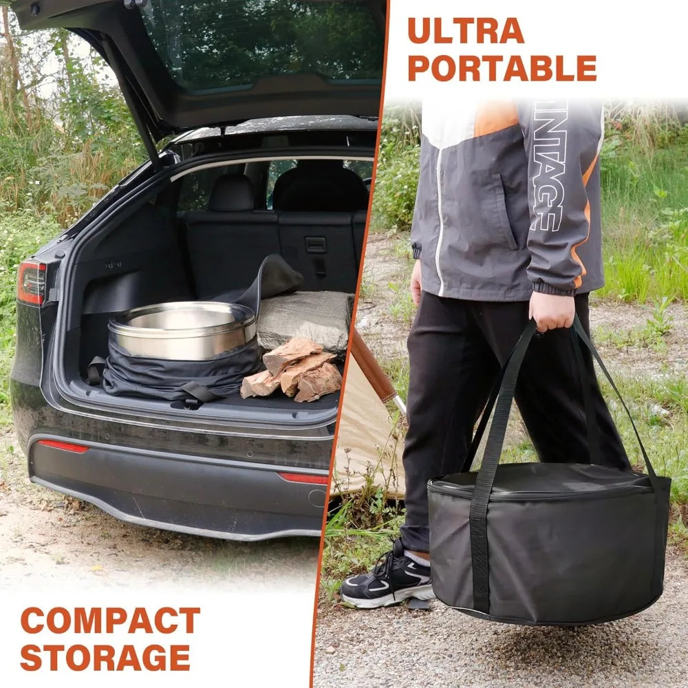 Portable Outdoor Smokeless Fire Pit, 20 Inch Diameter, Stainless Steel Wood Burning Campfire with Travel Bag, Ideal for Camping