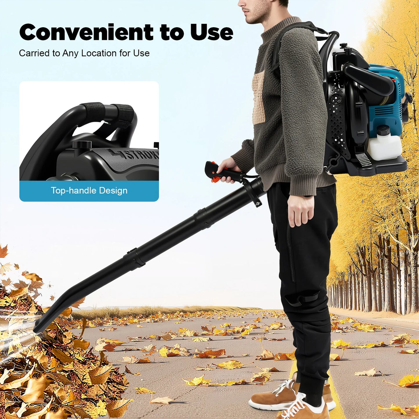 4-Stroke Backpack Leaf Blower 2.6kW Gas Powered Leaf Blower for Yard Lawn Debris Street Cleaning