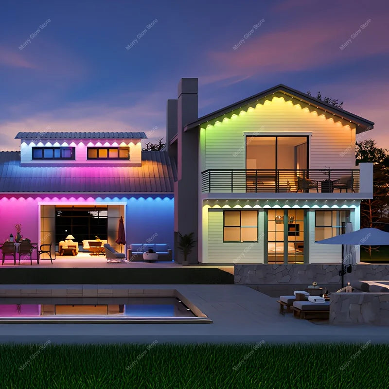 Permanent Outdoor Lights 200FT/60M Waterproof Eaves Lights Bluetooth App Timer Function Multiple Scene Modes For Christmas Decor