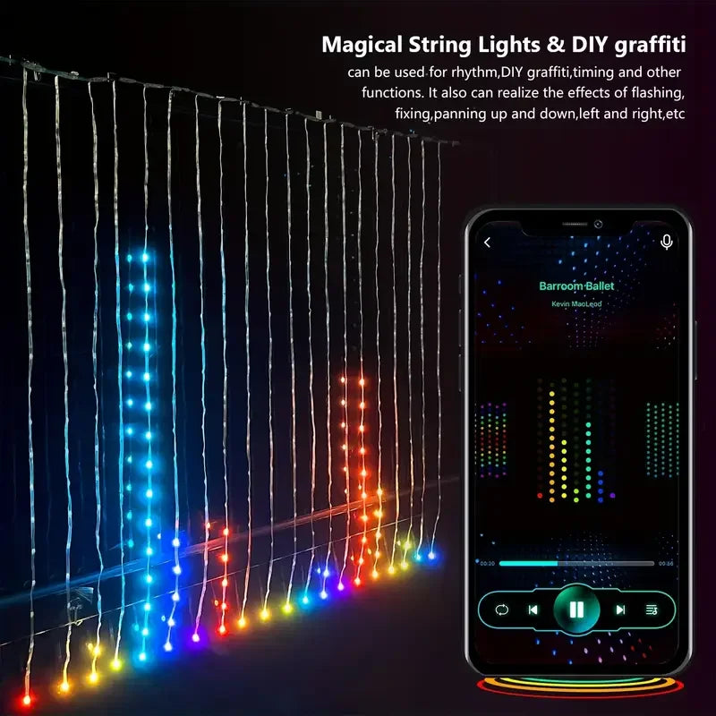 LED RGB Smart Curtain Lights with Music App Controls Fairy Light DIY String Lamp Party Window Curtain Bedroom Christma Deco