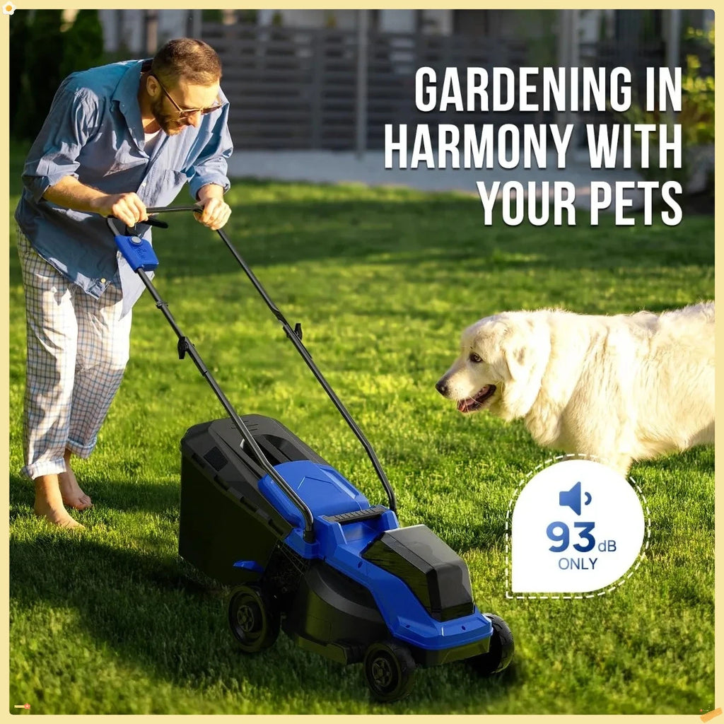 Electric Lawn Mower 40V Brushless 14" Cordless&Push, 5 Cutting Height Adjustment, 4Ah Battery and Super Charger, Blue