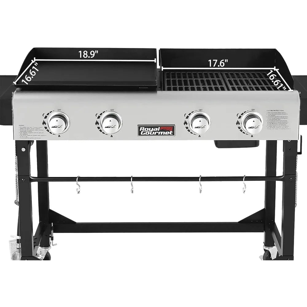 4-Burner Propane Gas Grill and Griddle Combo with Cover, Griddle Grill Combo with 48,000 BTUs Output for Outdoor Cooking