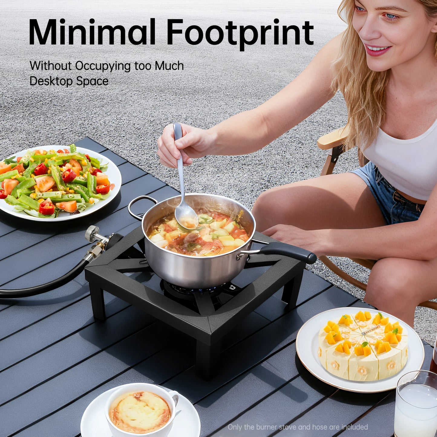 Portable Single Burner Outdoor Gas Stove Propane Cooker with Adjustable 0-10Psi Regulator Hose for Patio Camping, BBQ