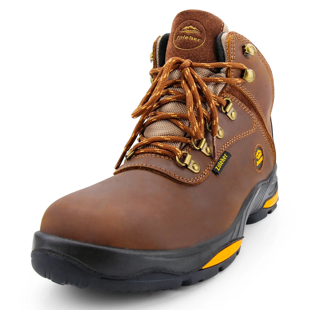 Hike Boots for Men,Soft Toe, Slip Resistant Safety Shoes, Waterproof Anti-Fatigue Brown