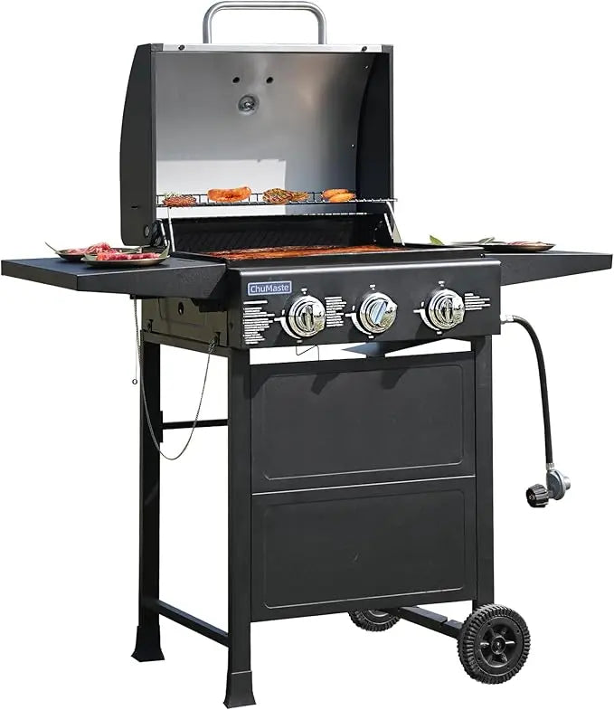 Grill Propane 3 Burner Gas Outdoor Grills, Bbq With Thermometer, Patio Grill For Small Gatherings, Asadores De Gas 30000 BTU. Ba