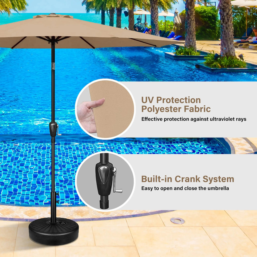 9' Outdoor Patio Umbrella, Market Table Umbrella with 8 Sturdy Ribs, Push Button Tilt and Crank for Garden, Yard, Pool