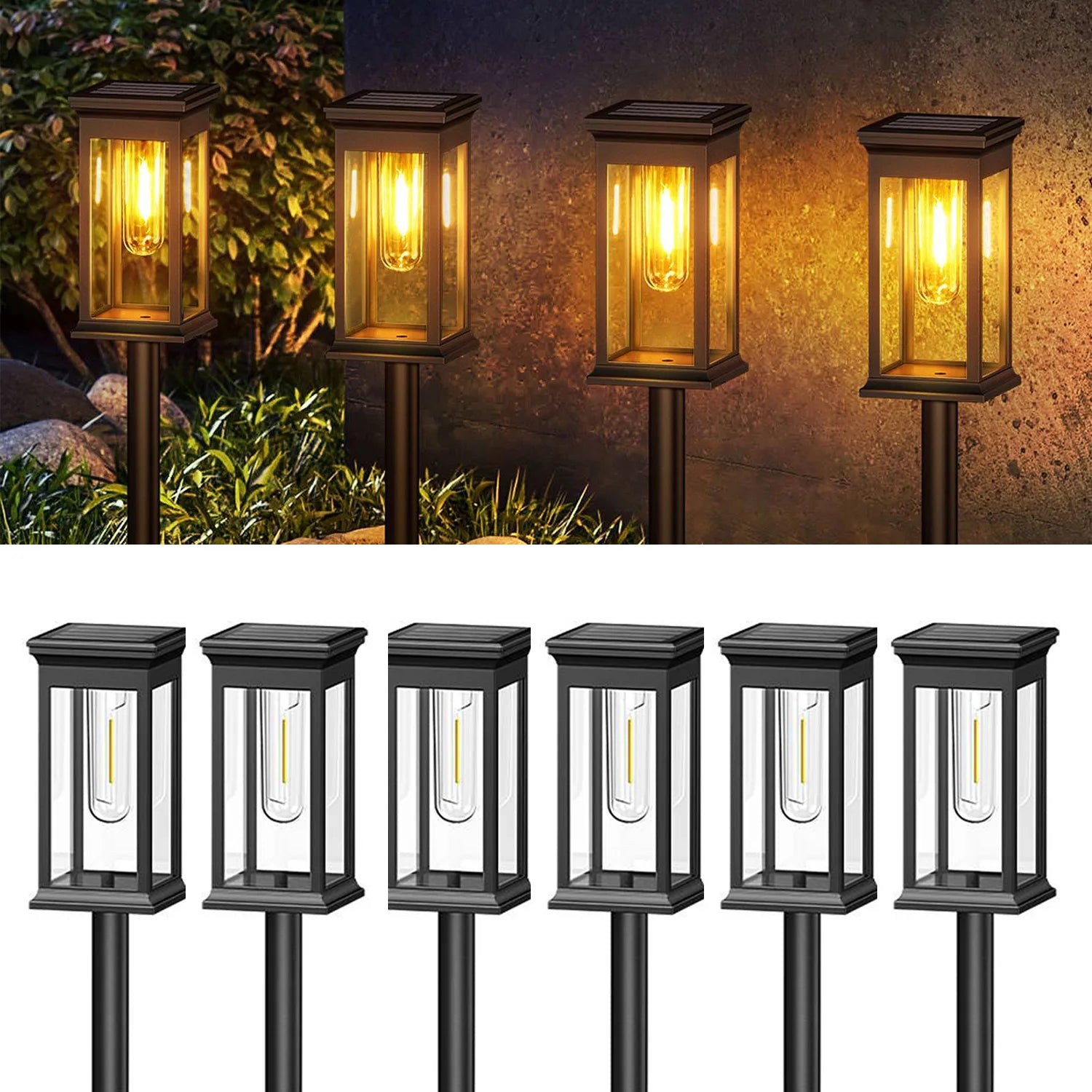 6/12 Pack Solar Lights, 2700K Warm White, Super Bright 12Hrs, for Yard/Garden Walkway