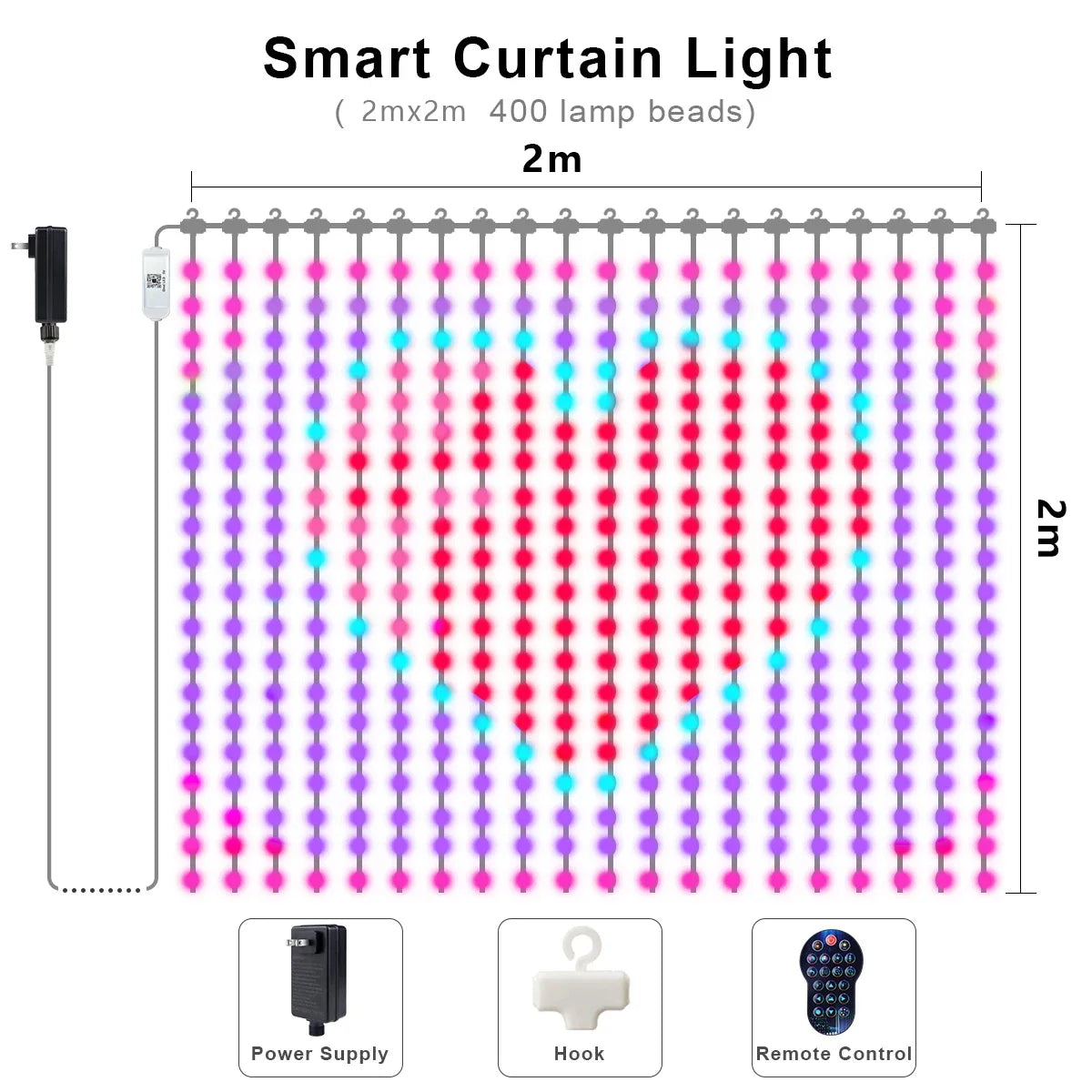 2PCS Smart Curtain Lights RGB Curtain String Lights with App Remote Music Sync Dynamic DIY for Indoor Outdoor Xmas Wall Decor