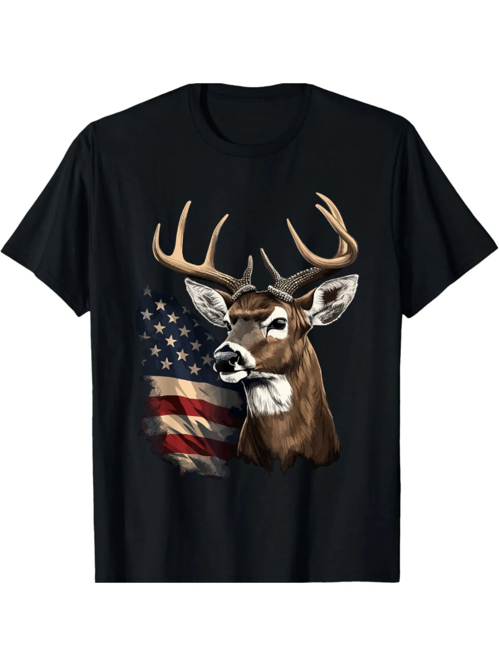 Men's Patriotic Deer Hunting T-shirt - Regular Edition, Casual Style, Machine Washable, Perfect for Spring and Autumn Seasons