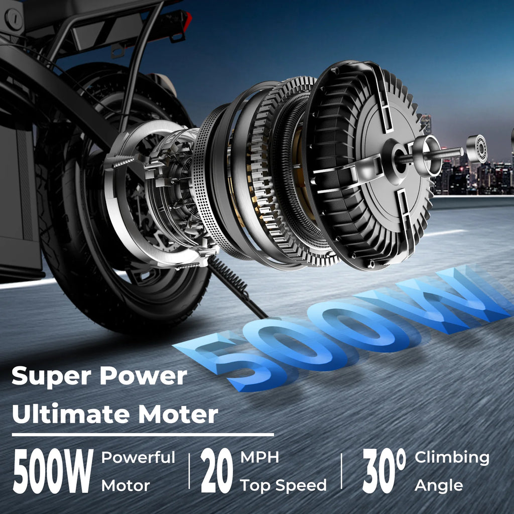 500W Adult Electric Bike, 20 MPH, 48V 12Ah Removable Battery, 14 Inch Folding Electric Bike, Multi-Shock Absorption