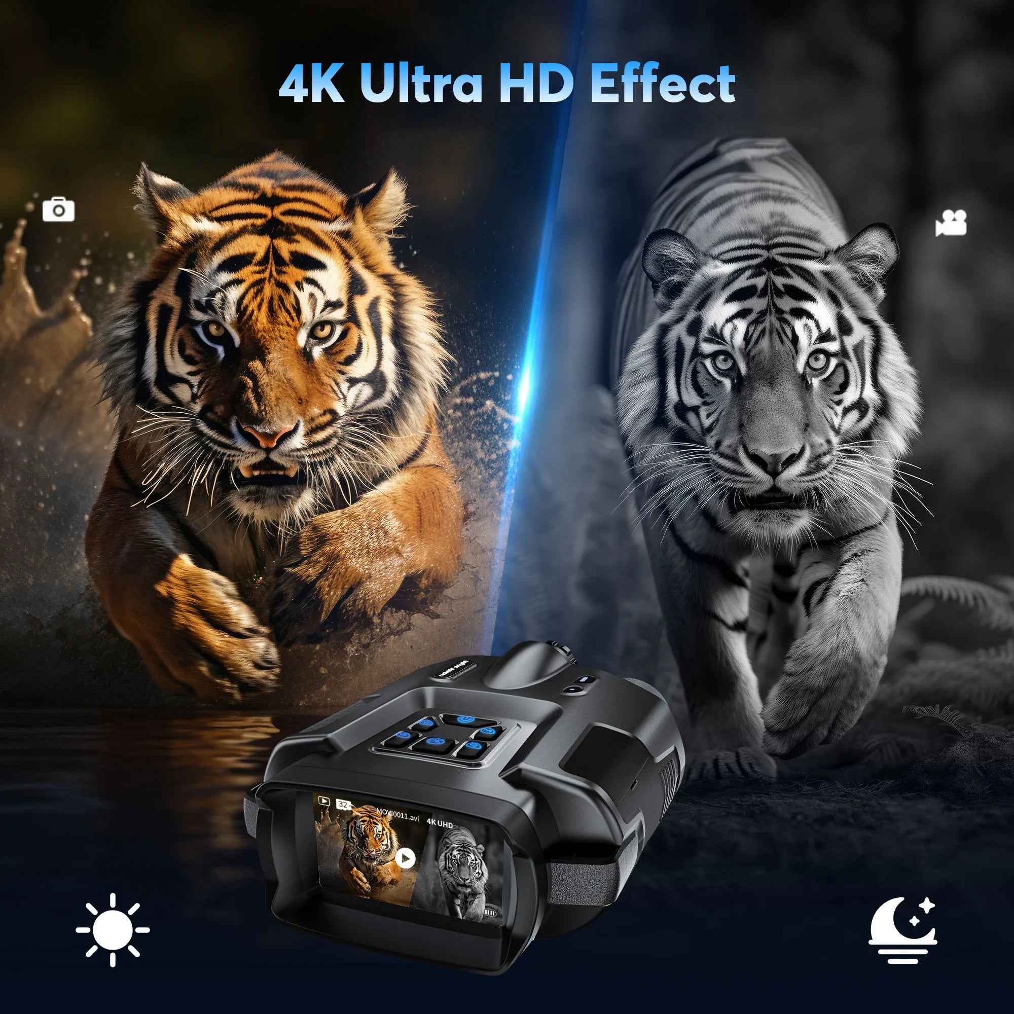 4K Night Vision Binoculars 3inch Screen 8X Digital Zoom With Tactical Light 5000mAh Rechargeable Infrared Vision Night Goggle