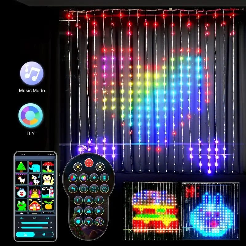 LED RGB Smart Curtain Lights with Music App Controls Fairy Light DIY String Lamp Party Window Curtain Bedroom Christma Deco
