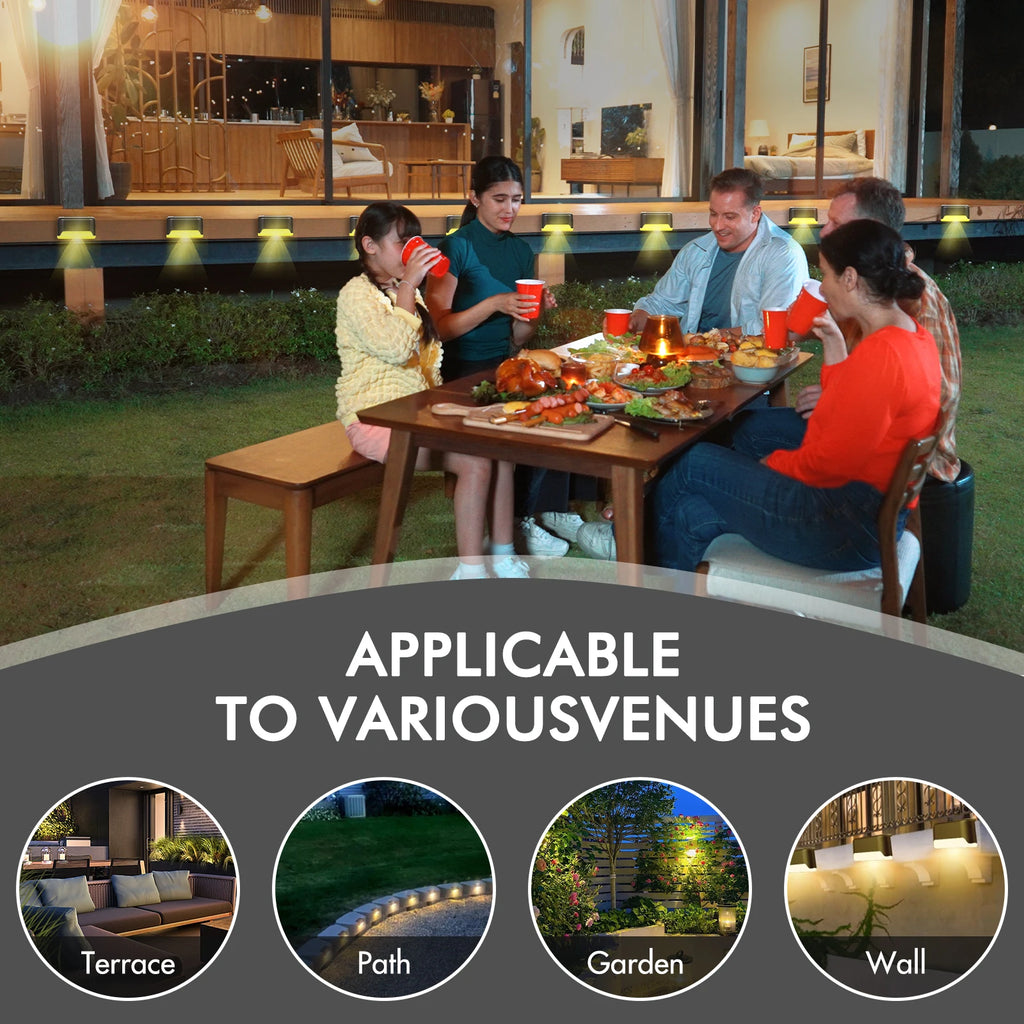 4 Pack Solar Deck Lights Outdoor Solar-Powered Waterproof Wall Lamp LED Lights Warm White for Stairs Steps Fences Yard Patio