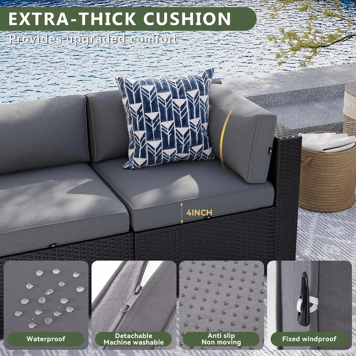 8 Piece Patio Furniture Set With 44” Fire Pit Table Wicker Rattan Patio Sectional Sofa Set Outdoor Seating, Customized