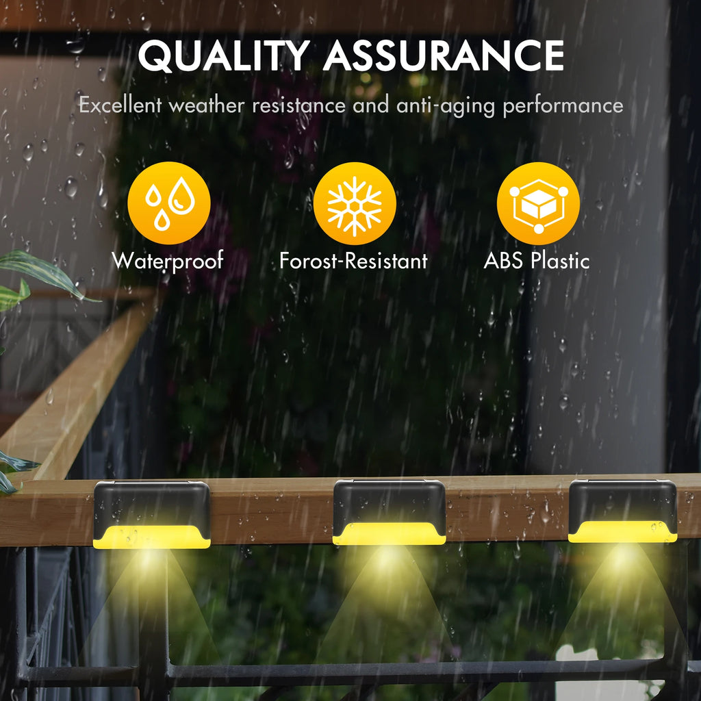 4 Pack Solar Deck Lights Outdoor Solar-Powered Waterproof Wall Lamp LED Lights Warm White for Stairs Steps Fences Yard Patio