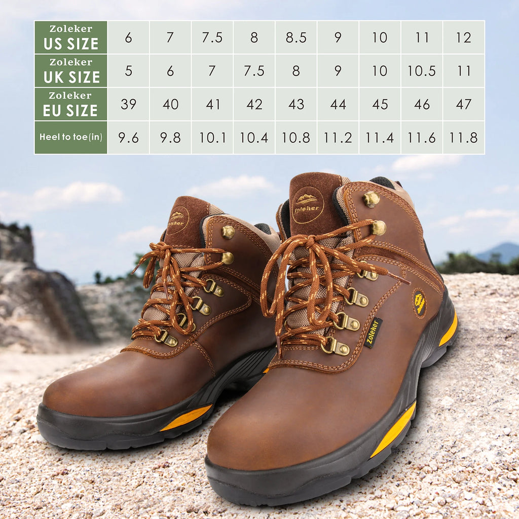 Hike Boots for Men,Soft Toe, Slip Resistant Safety Shoes, Waterproof Anti-Fatigue Brown