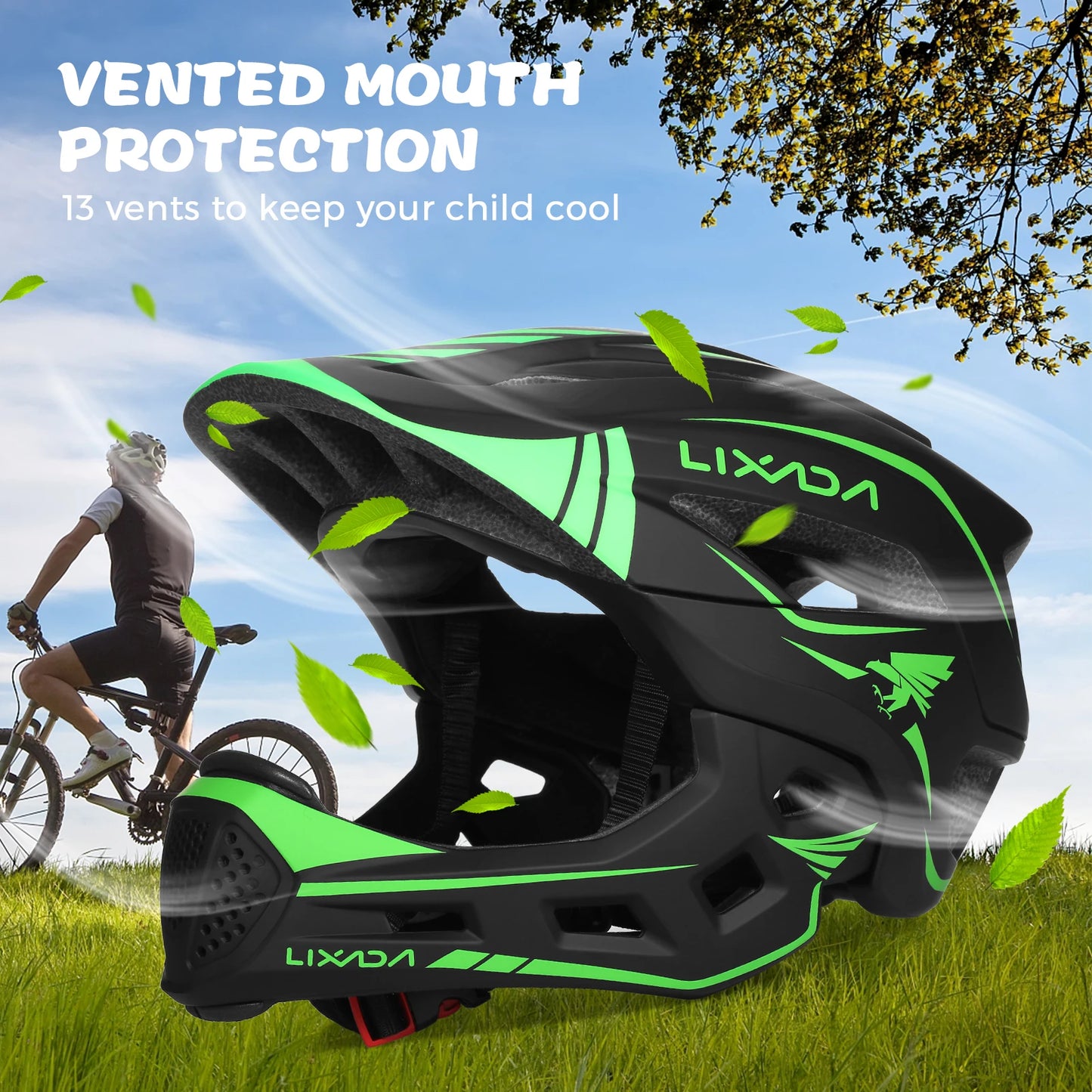 Kids Detachable Full Face Helmet Children Sports Safety Bike Helmet Protective Gear for Cycle Skateboarding Roller Skatin