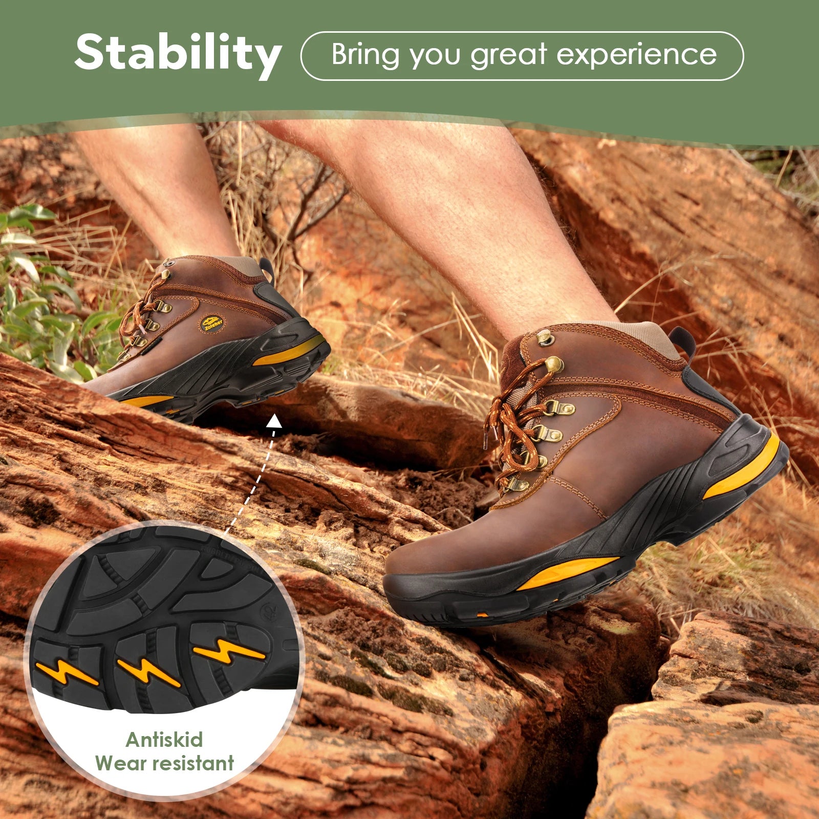Hike Boots for Men,Soft Toe, Slip Resistant Safety Shoes, Waterproof Anti-Fatigue Brown