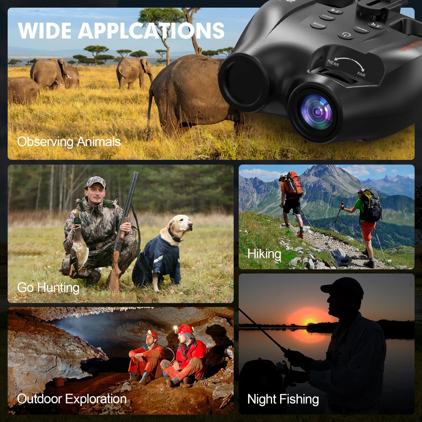 GTMEIDA N4 Infrared Night Vision Binoculars 4K HD Telescope 5x Digital Zoom 300m Infrared Night Vision Camera USA Straight.