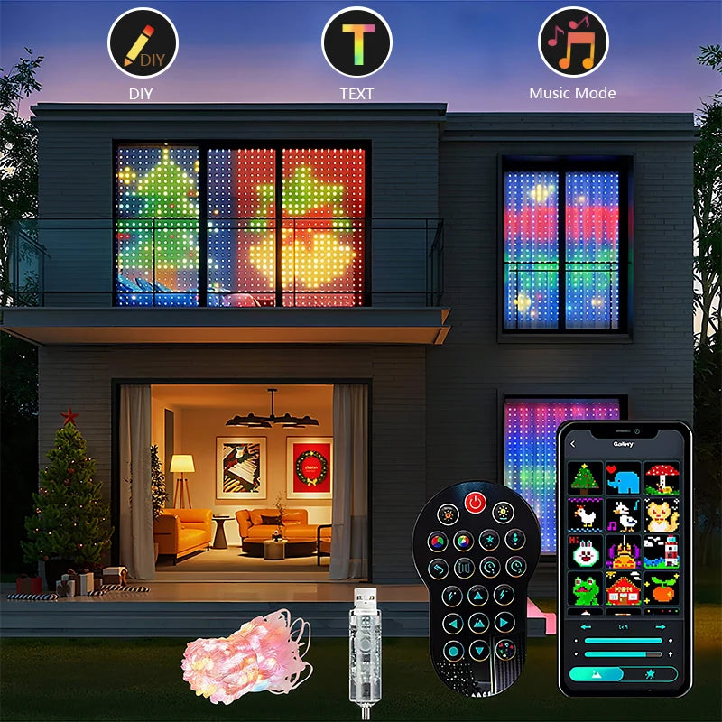 LED RGB Smart Curtain Lights with Music App Controls Fairy Light DIY String Lamp Party Window Curtain Bedroom Christma Deco