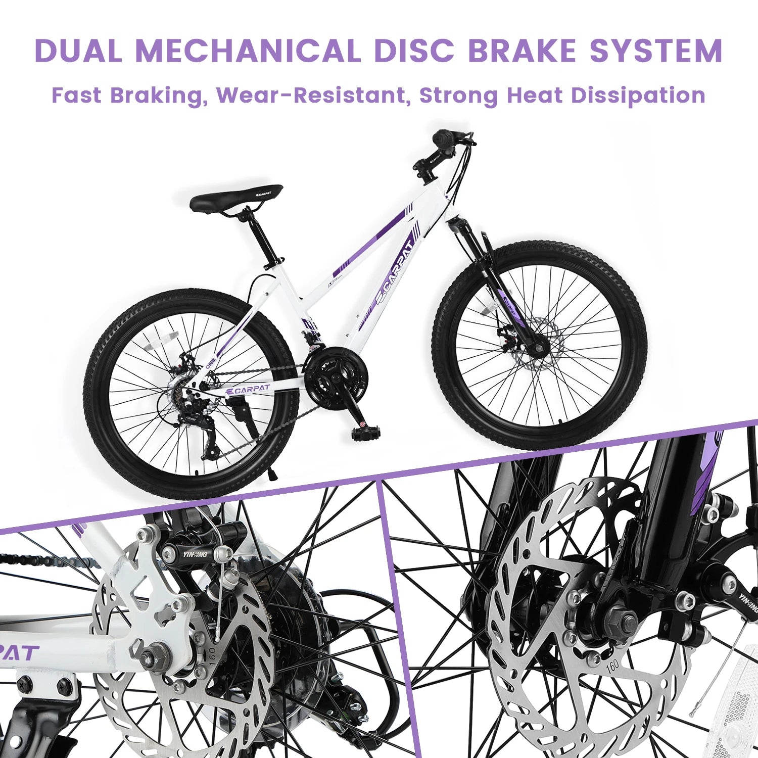 Mountain Bike 24 26 Inch Wheels, 21-Speed Disc Brake, Female Bicycles, 15" Steel Frame Front Fork Suspension