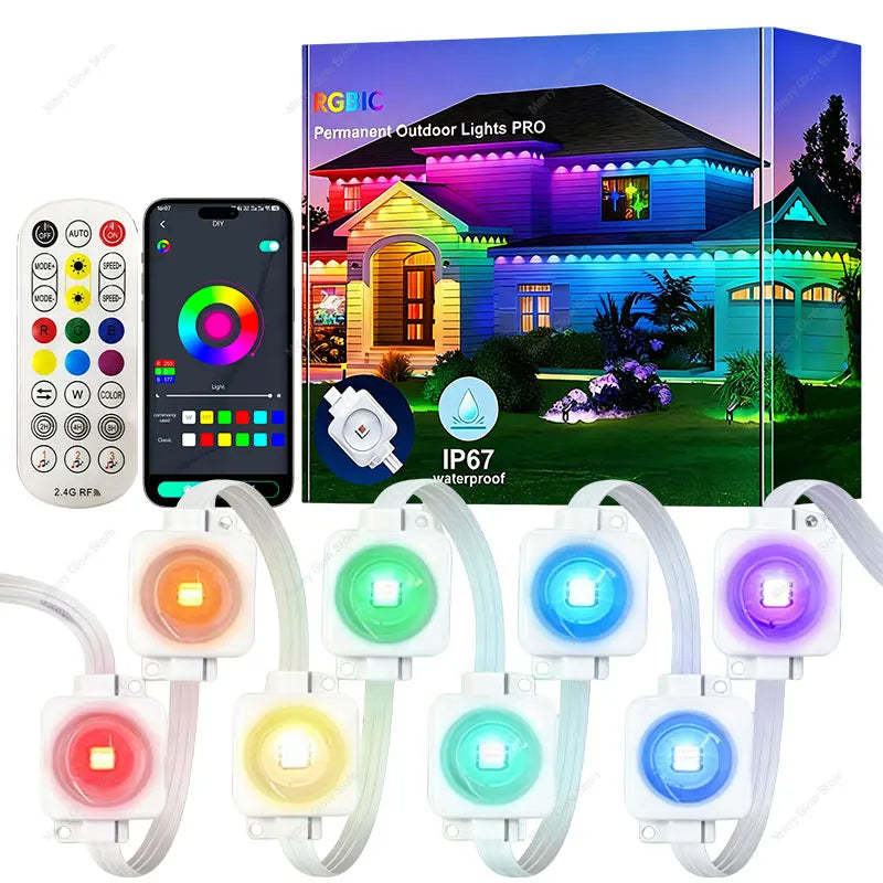 Permanent Outdoor Lights 200FT/60M Waterproof Eaves Lights Bluetooth App Timer Function Multiple Scene Modes For Christmas Decor