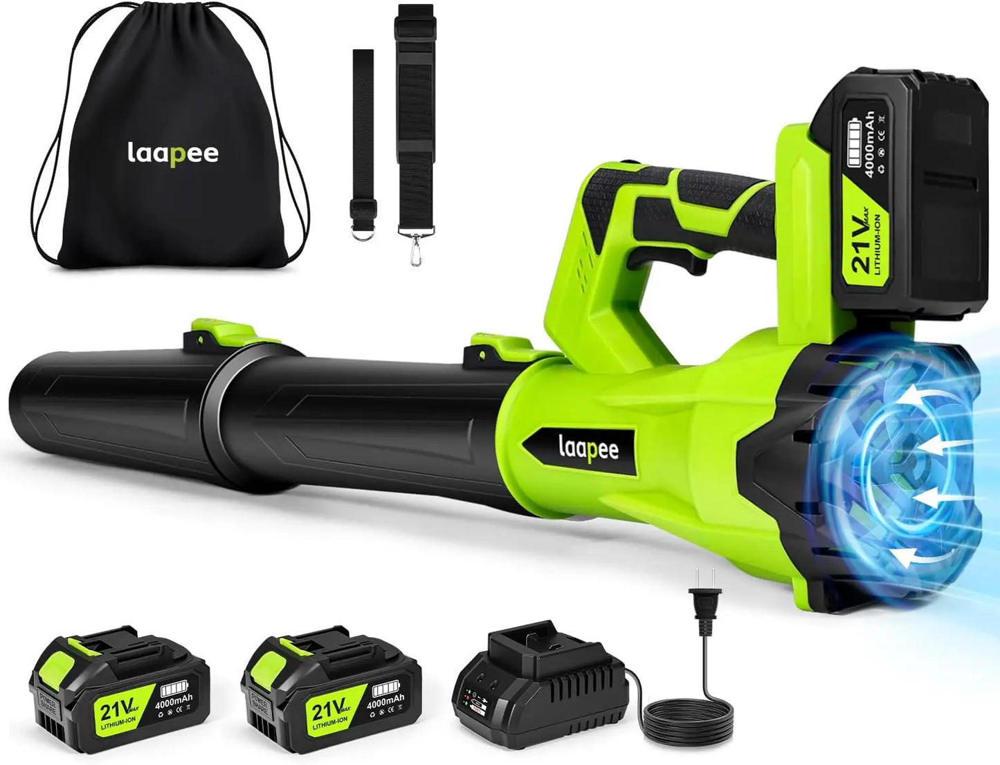 Cordless Electric Leaf Blower with 2 Batteries and Fast Charger, Lightweight for Lawn Care, Dust, Snow, 6 Speed Control
