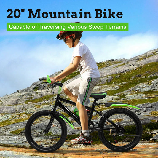 20 In Mountain Bike 7 Speeds Adjustable Height Kids Bicycle for Boys, Girls MTB Children's Bicycle with Double Disc Brake