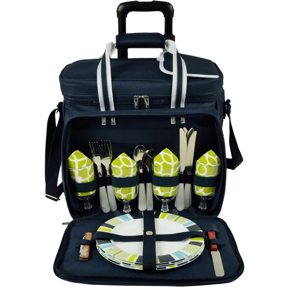 Original Insulated Picnic Cooler with Service for 4 on Wheels-Designed & Assembled in USA