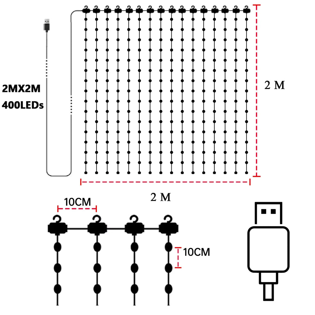 LED RGB Smart Curtain Lights with Music App Controls Fairy Light DIY String Lamp Party Window Curtain Bedroom Christma Deco