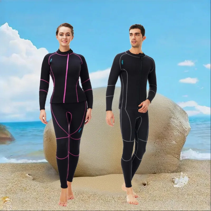 Separated 3mm Unisex Long Sleeve Neoprene Wetsuit for Cold Water Activities Like Diving Surfing & Water Aerobics With