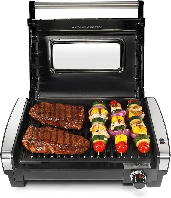 Electric Indoor Searing Grill with Viewing Window & Adjustable Temperature Control to 450F, 118 sq. in. Surface