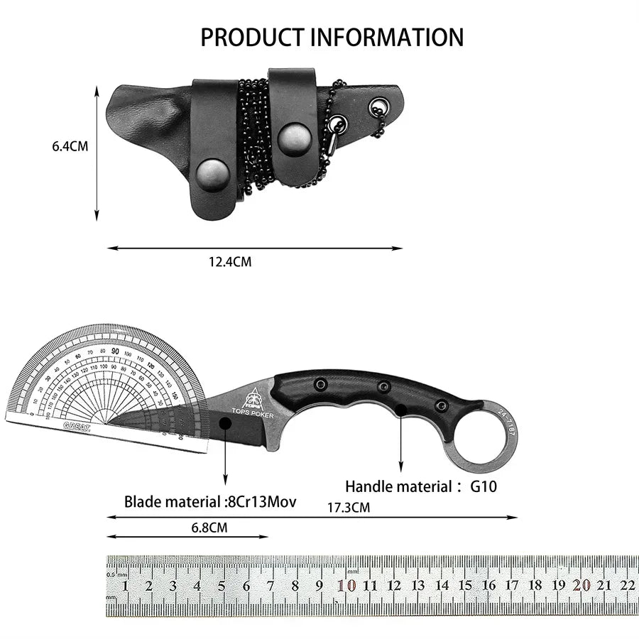 New Styles TOPS with Sheath Outdoor Straight Knife G10 Handle 8Cr13Mov Blade Camping Hunting Self-defense Multi-fuctional Tools