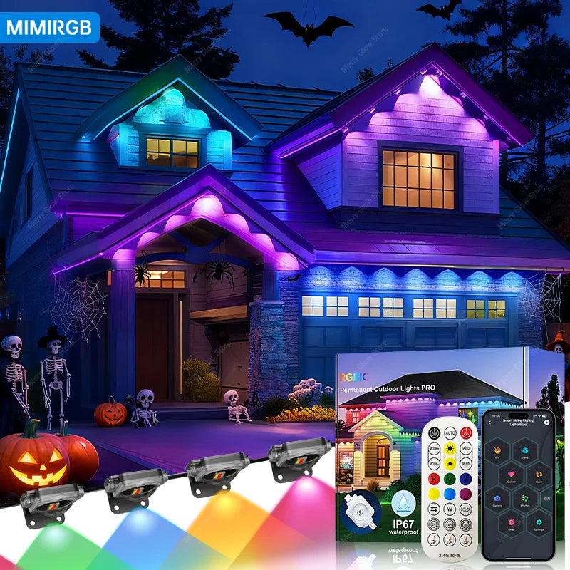100FT 60LEDs Smart RGB Eaves LED Lights String Scene Modes Music Sync Timer IP67 Waterproof Home Christmas Halloween Decor Alexa
