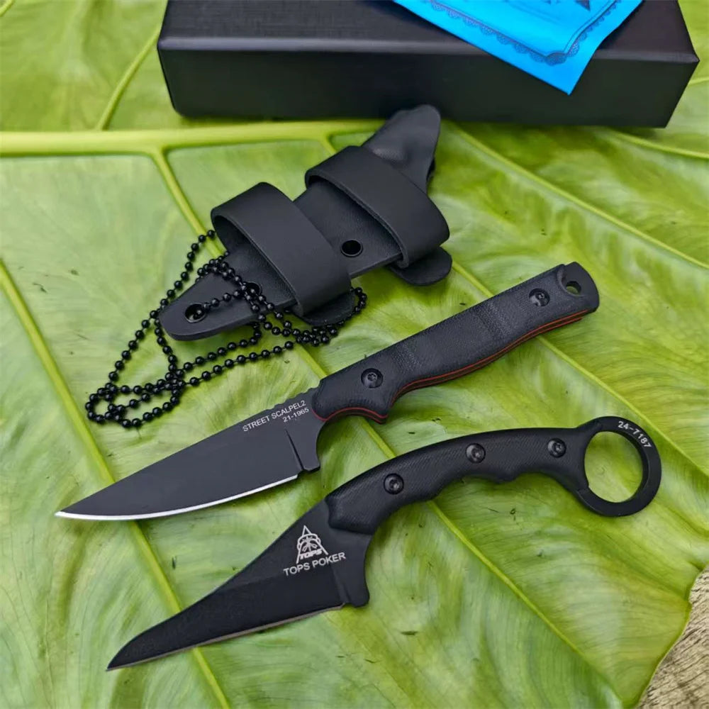 New Styles TOPS with Sheath Outdoor Straight Knife G10 Handle 8Cr13Mov Blade Camping Hunting Self-defense Multi-fuctional Tools
