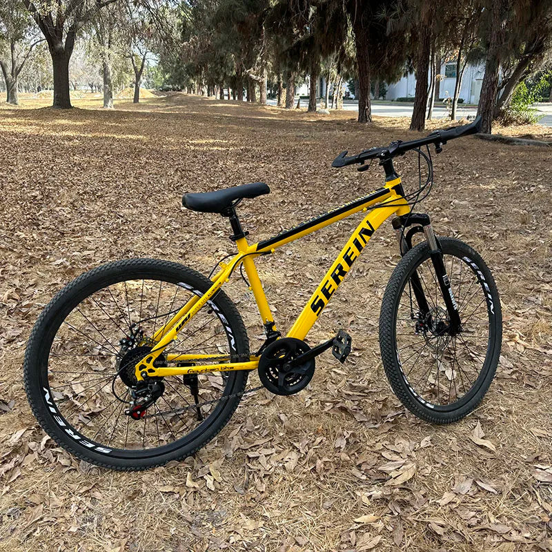 26" Bike, Speed-variable,Adjustable Seat,Chain Drive,Rigid Frame,Oil Spring Fork,Front And Rear Mechanical Disc Brakes.