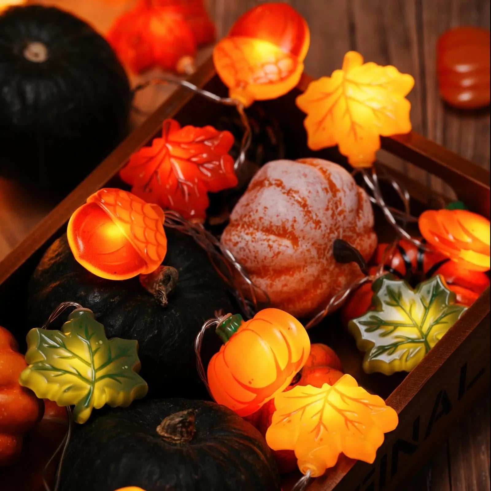 LED Pumpkin Maple Leaf Acorn String Lights，Fall Harvest Decor for Halloween Thanksgiving Christmas, Party Garden Fireplace