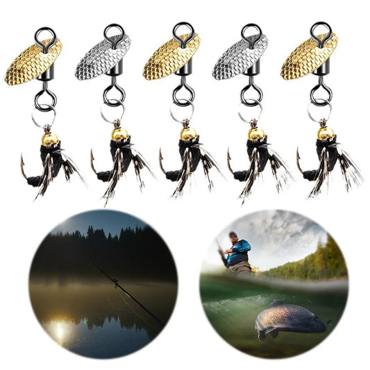 5Pcs Fly Hooks Fly Fishing Bait with Crank Hook Natural Insect Bait Spinner Baits Lure for Freshwater Saltwater