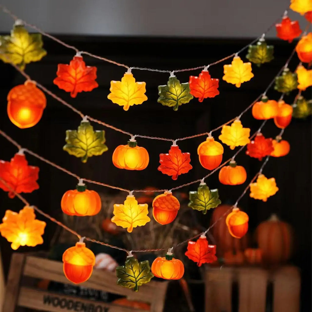 LED Pumpkin Maple Leaf Acorn String Lights，Fall Harvest Decor for Halloween Thanksgiving Christmas, Party Garden Fireplace