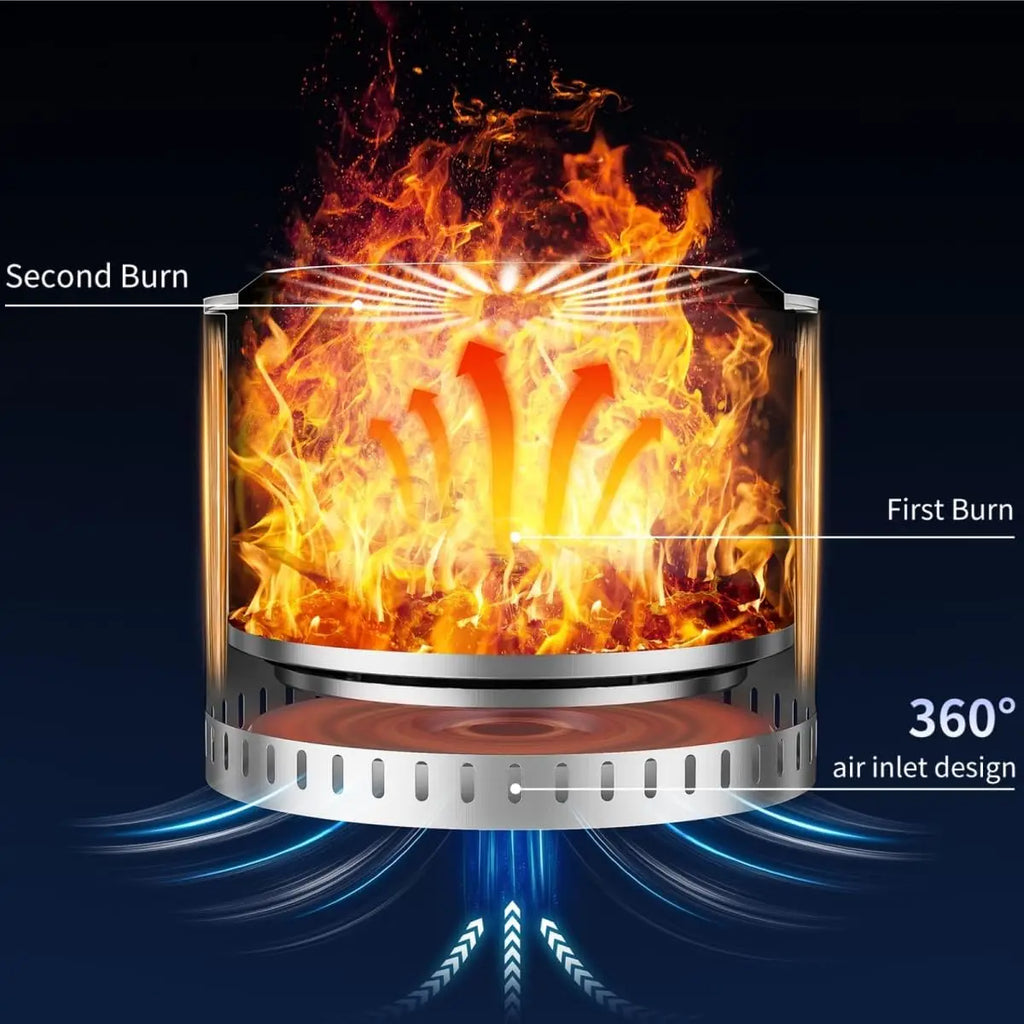 22" Stainless Steel Smokeless Fire Pit, Outdoor Protable Smokeless Wood Burning Fire Pits for Bonfire, Patio, Camping, Firepit