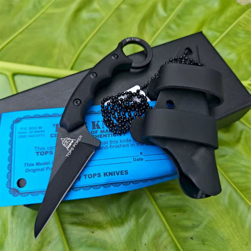 New Styles TOPS with Sheath Outdoor Straight Knife G10 Handle 8Cr13Mov Blade Camping Hunting Self-defense Multi-fuctional Tools