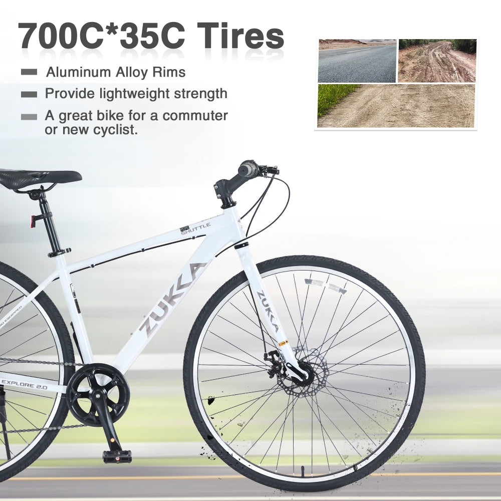 Shimano 7 Speed Hybrid Bike Aluminum Alloy Frame Double Disc Brakes 700C Road Bike For men women's City Bicycle