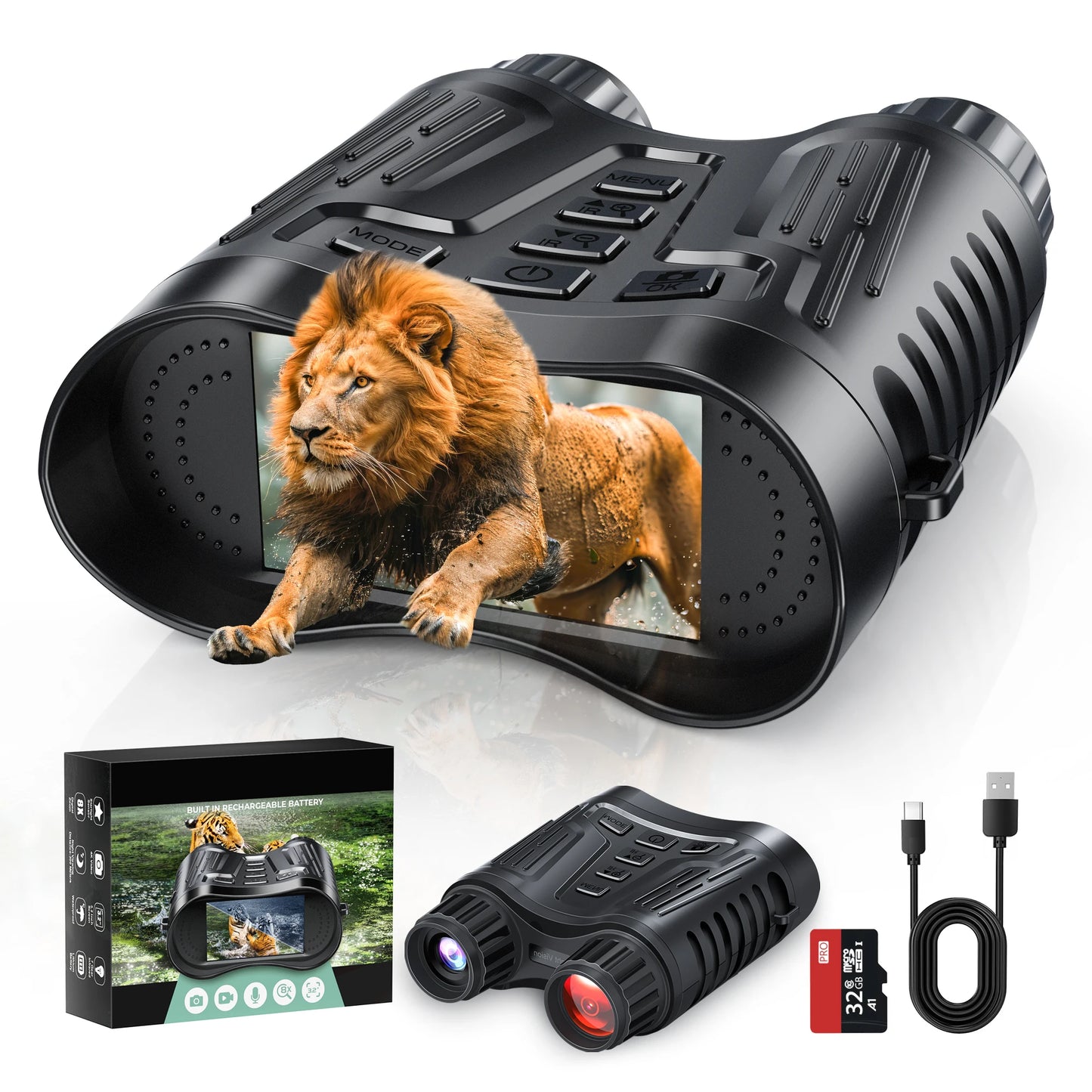 Rechargeable Night Vision Binoculars 8X Digital Zoom 2600mAh Full Darkness 400M Hunting Telescope 4K Infrared Nightvision Goggle