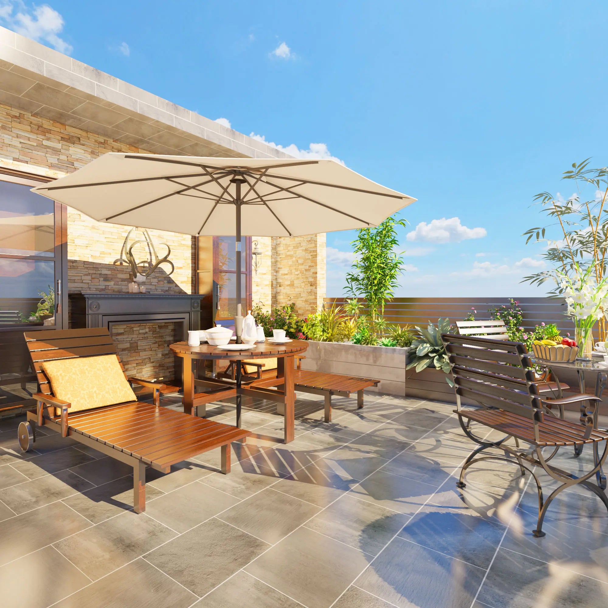 7.5' Patio Umbrella Outdoor Table Market Umbrella with Push Button Tilt/Crank, 6 Ribs