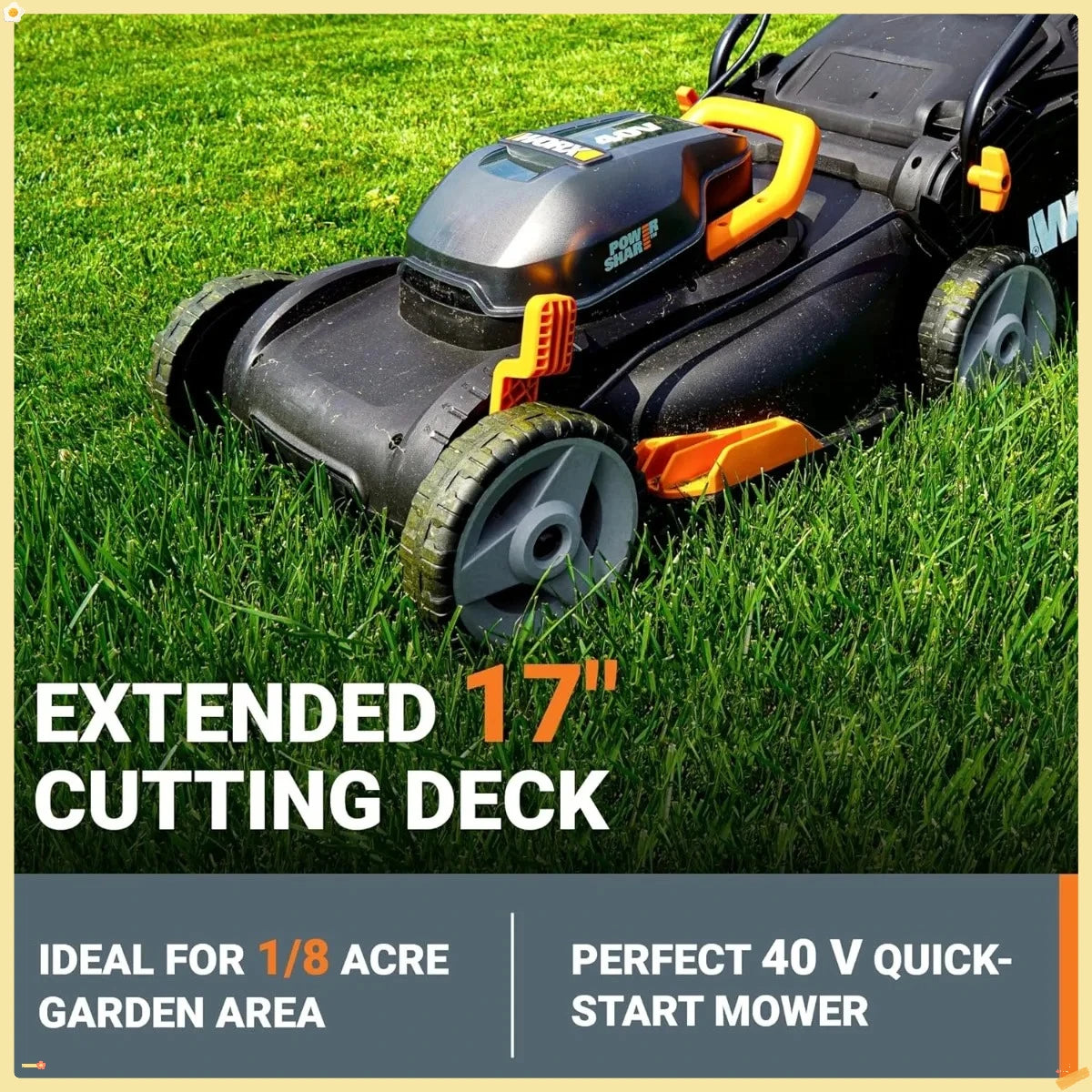 17" Cordless Lawn Mower for Small Yards, 2-in-1 Electric Mower Cuts Quiet, Compact & Lightweight Push Lawn Mower