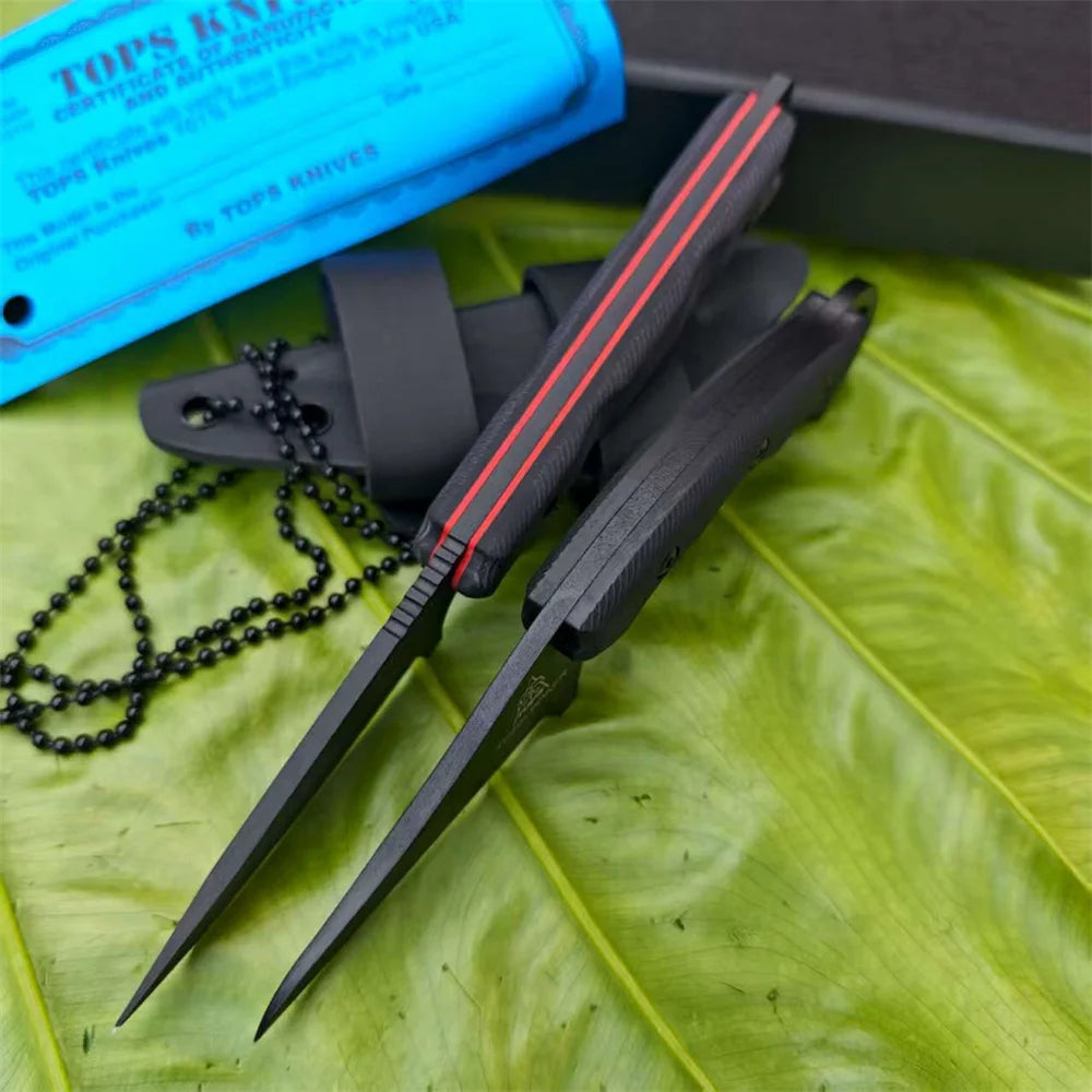 New Styles TOPS with Sheath Outdoor Straight Knife G10 Handle 8Cr13Mov Blade Camping Hunting Self-defense Multi-fuctional Tools