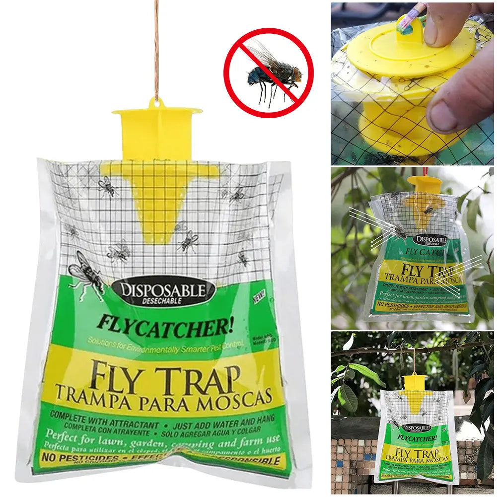 Hanging Flies Trap with Fly Bait Disposable Fly Trap Catcher Bag Non-Toxic Fly Wasp Insect Bug Killer for Outdoor Garden Farm