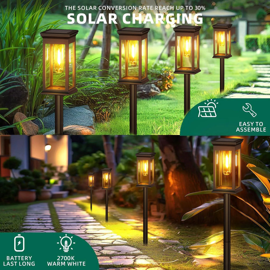 6/12 Pack Solar Lights, 2700K Warm White, Super Bright 12Hrs, for Yard/Garden Walkway