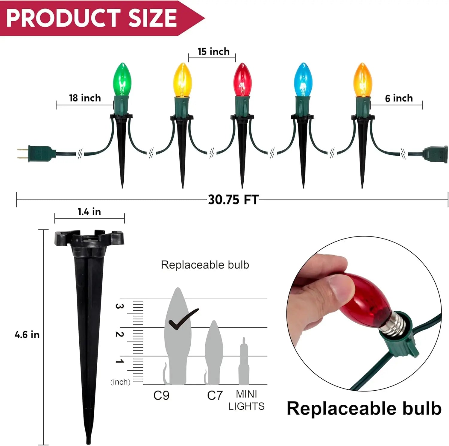 Christmas Pathway Marker String Lights 30.75ft 24 Outdoor Multicolor with Stakes for Holiday Waterproof Outside Garden